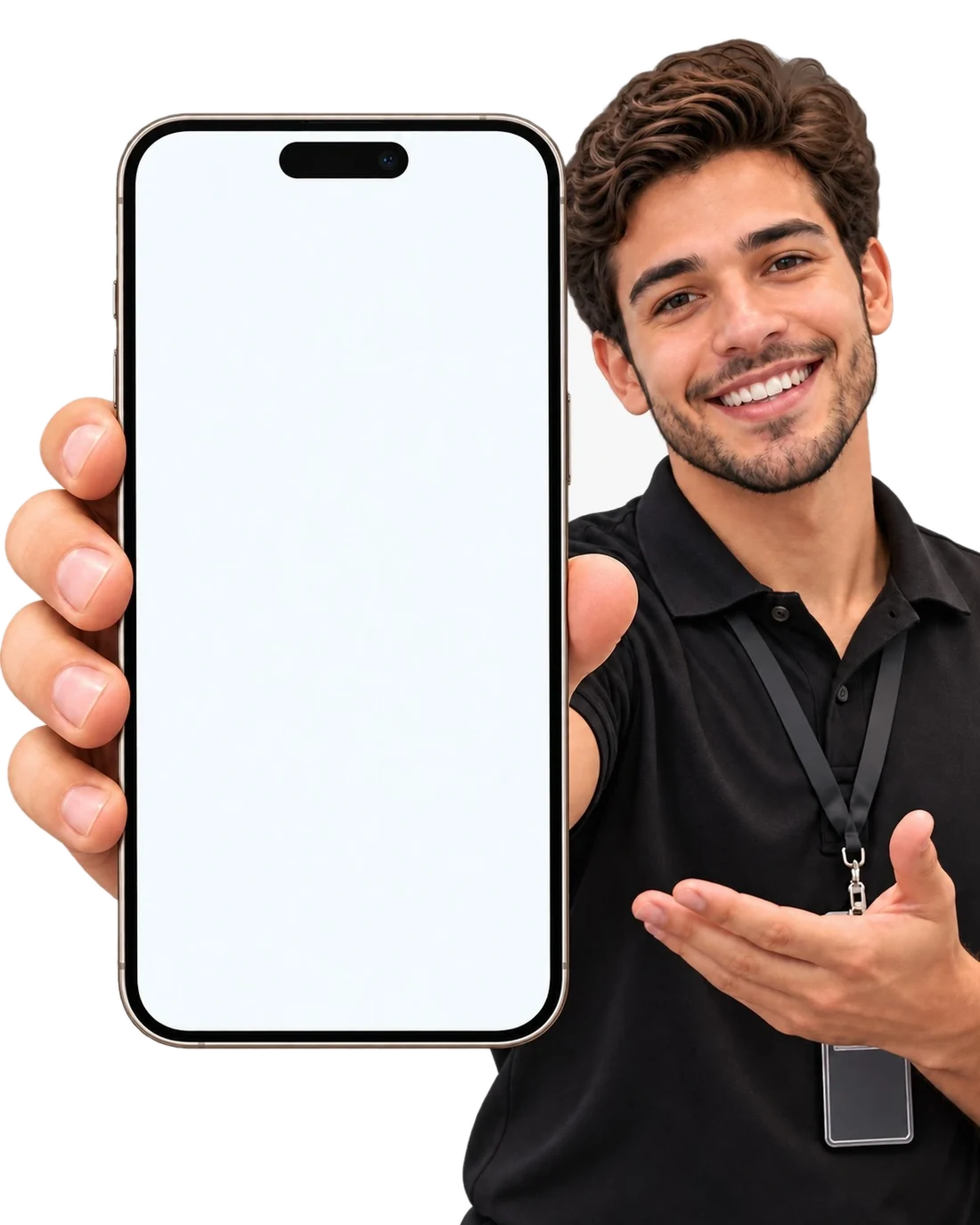 Vendedor mostrando el tomador de pedidos Flux en su celular