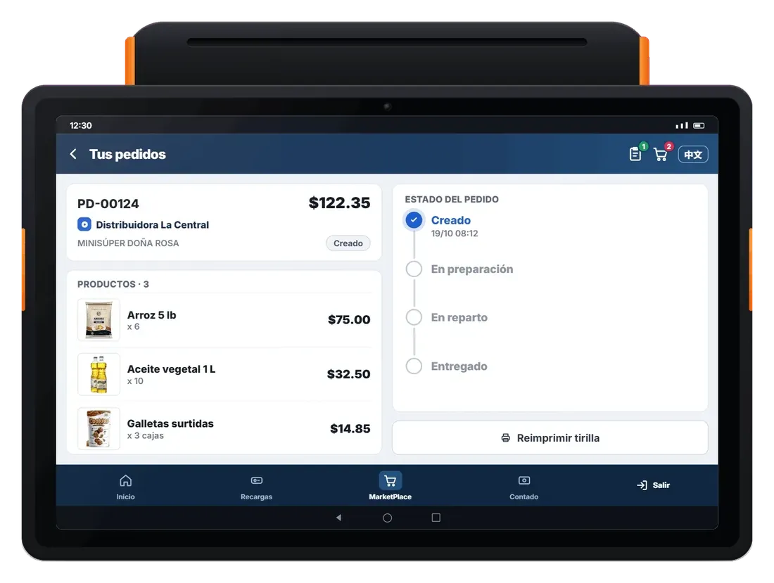 Seguimiento de pedidos en la caja registradora Flux